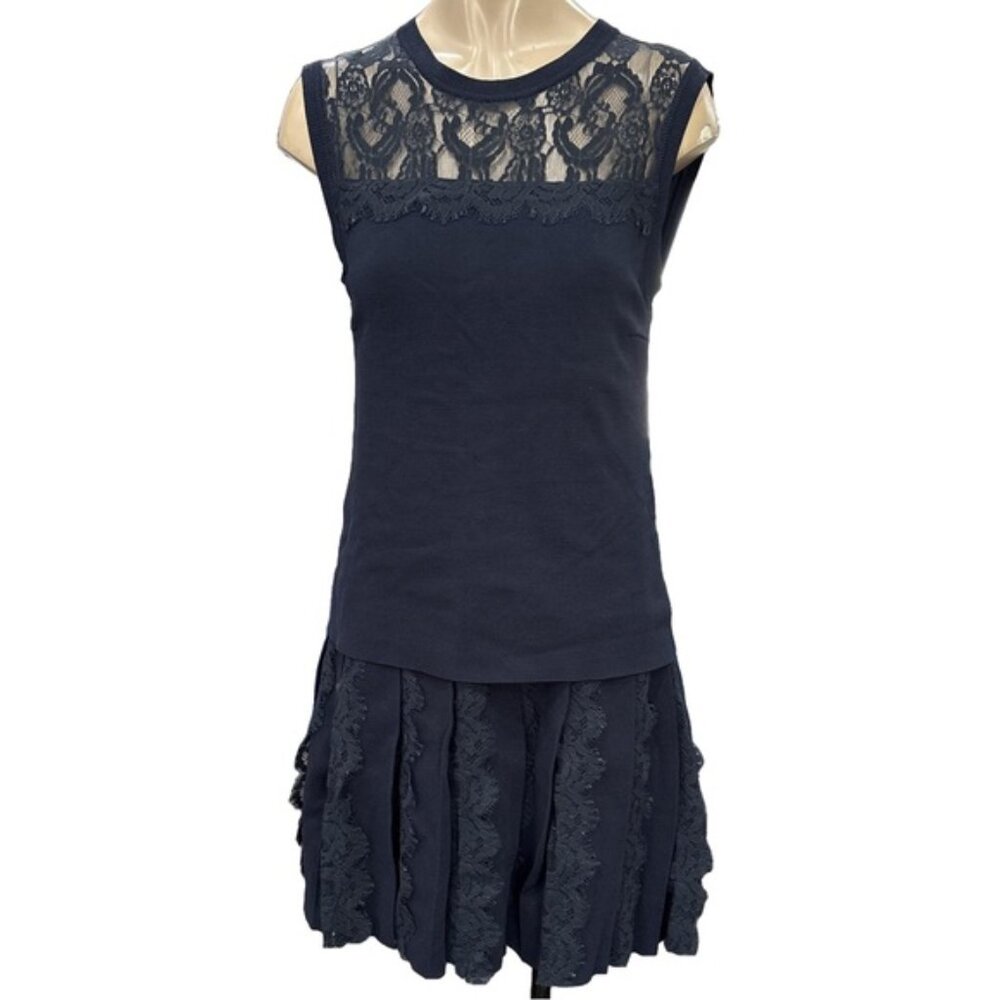 RED Valentino Navy Knit Lace Dress